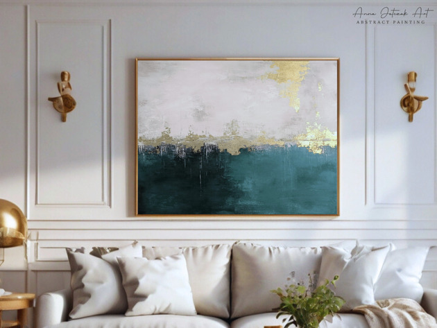 obrazy PÓŁNOCNE ŚWIATŁO Ręcznie malowany obraz ze złotem 100x70 cm