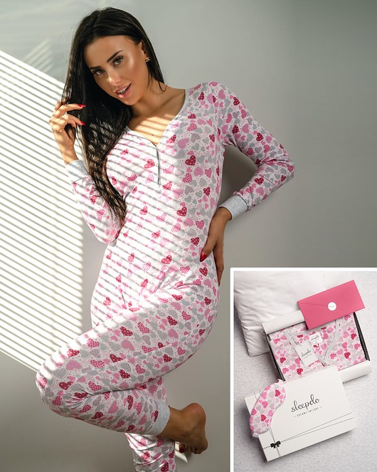 piżamy damskie Kombinezon Sleepdo Love + Maska Experience + Premium Box