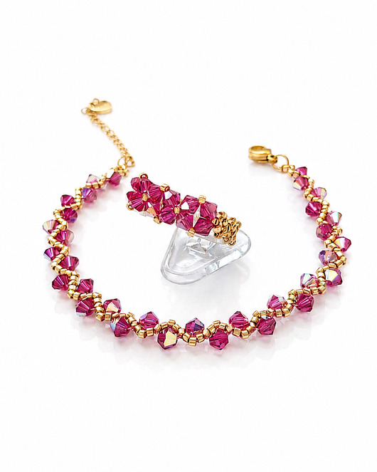 komplet biżuterii Różowy Komplet Biżuterii z kryształów Preciosa Fuchsia AB