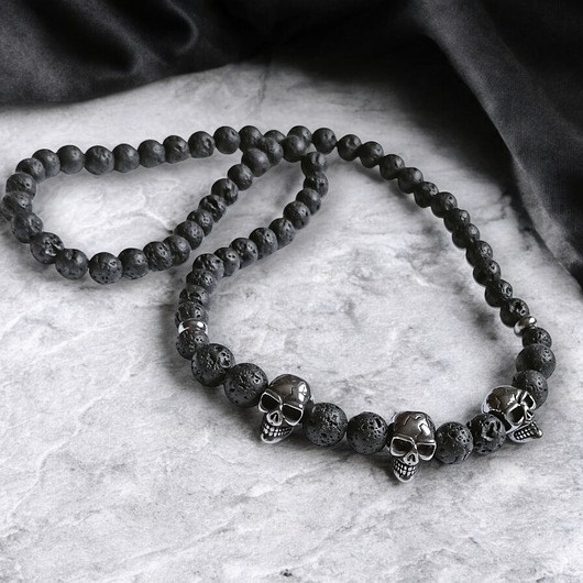 biżuteria męska Naszyjnik MĘSKI - czachy - lawa & stal szlachetna