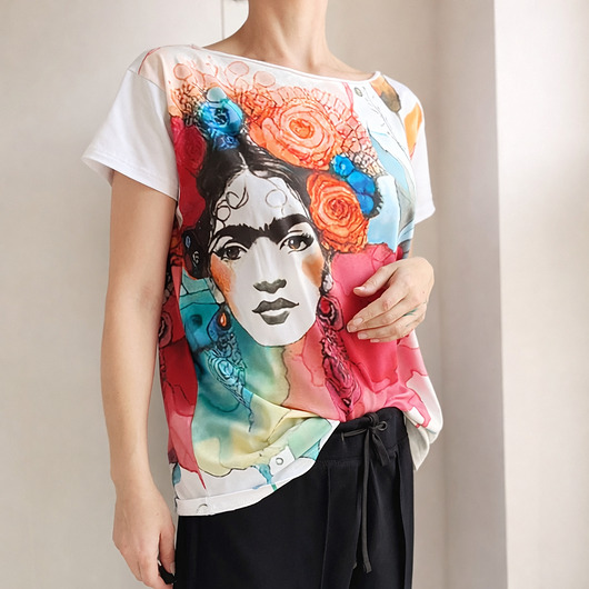 t-shirt damskie Frida fullprint Biały Oversize