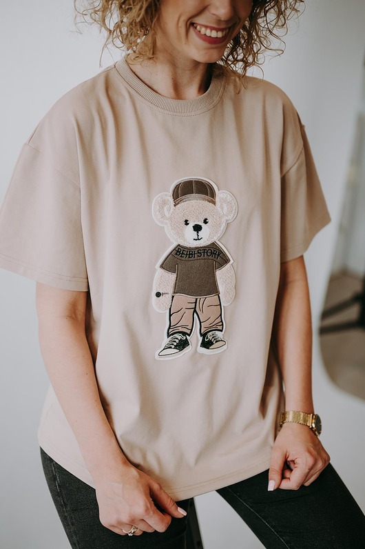 t-shirt damskie T-shirt oversize Tony Teddy dla mamy beige