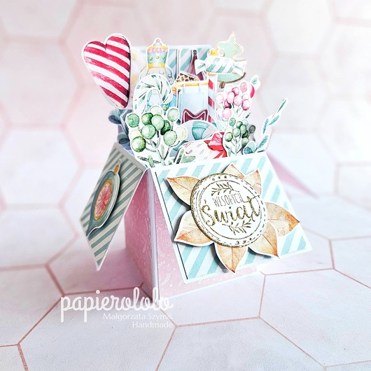 kartki świąteczne Kartka bożonarodzeniowa w różowym kolorze pop up box