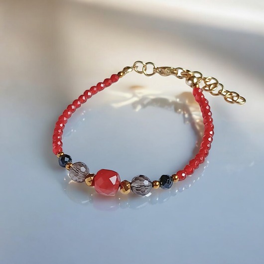 bransoletki z kamieni naturalnych Jesienna  bransoletka z karneolem, kwarcem dymnym, turmalinem