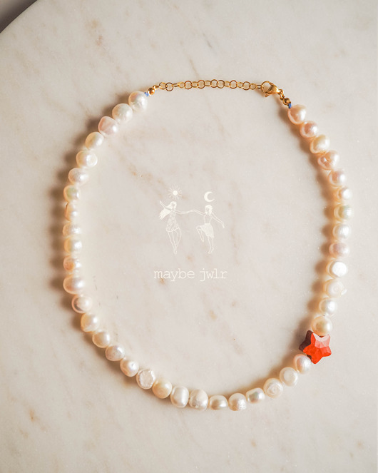 bransoletki złote Naszyjnik z pereł naturalnych z gwiazdką z jaspisu