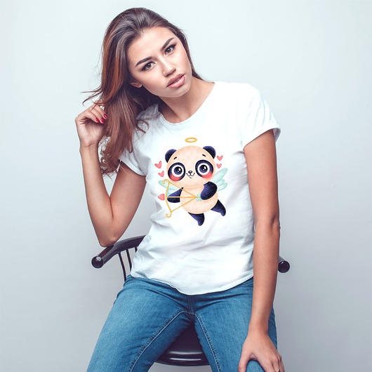Koszulka damska biała z nadrukiem Panda ART ORGANIC