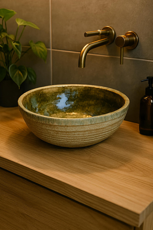 umywalki Umywalka Ceramiczna Nablatowa Ręcznie Robiona w Ciemnej Butelkowej Zieleni