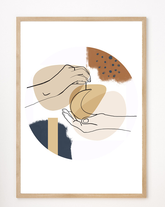 Plakat boho 'Ręce i księżyc' Szare Kropki