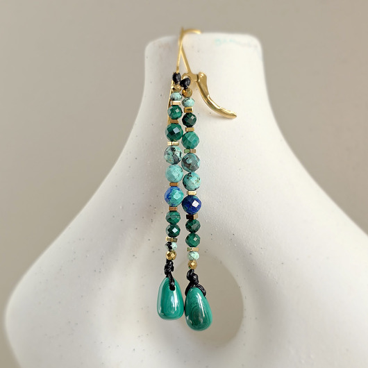 kolczyki z kamieniami Kolczyki wiszące UNIKAT turkus, malachit, chryzokola, hematyt