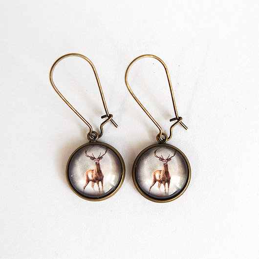kolczyki szklane Kolczyki - Jeleń 2 - antyczny brąz, wiszące
