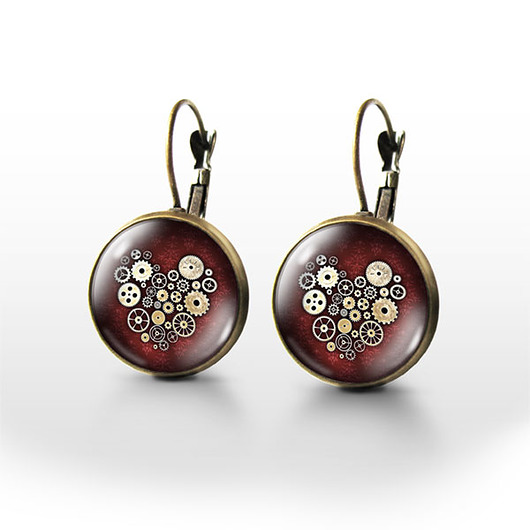 kolczyki szklane Kolczyki - Steampunk Heart - brąz