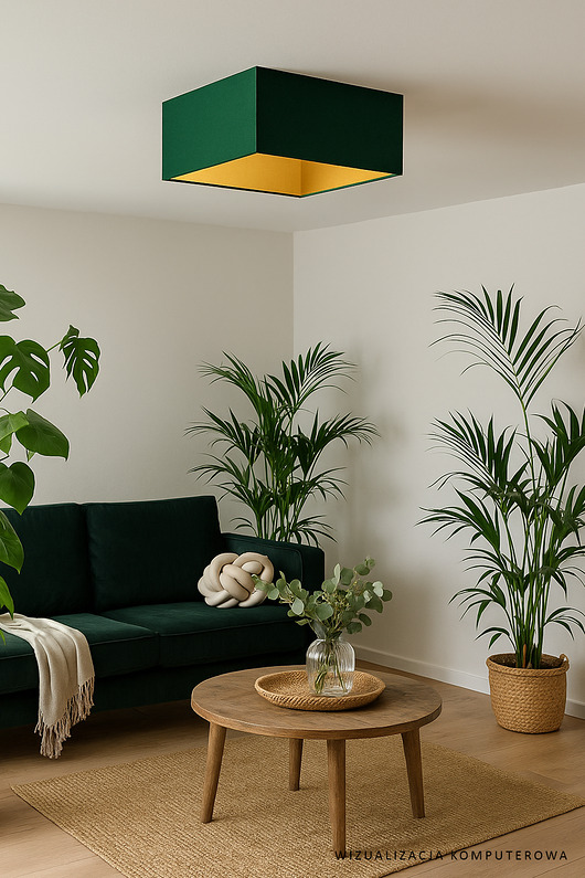 plafony Zielono butelkowy plafon sufitowy do salonu w stylu urban jungle ALABAMA GOLD