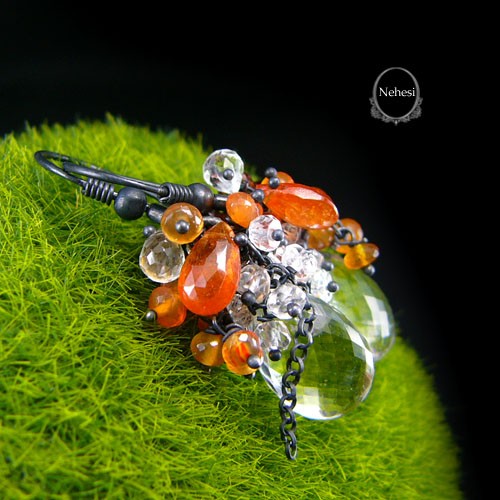 Kolczyki Orange Passion II  Kwarc Topaz Hessonit Kuźnia Nehesi