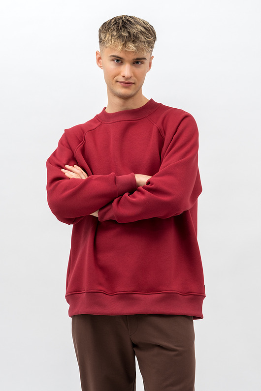 bluzy męskie Bluza raglan  basic ciepła ,,VOLKAN" bordo