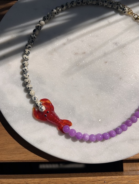 chokery Homar z lawendowym ametystem i jaspisem dalmatyńskim