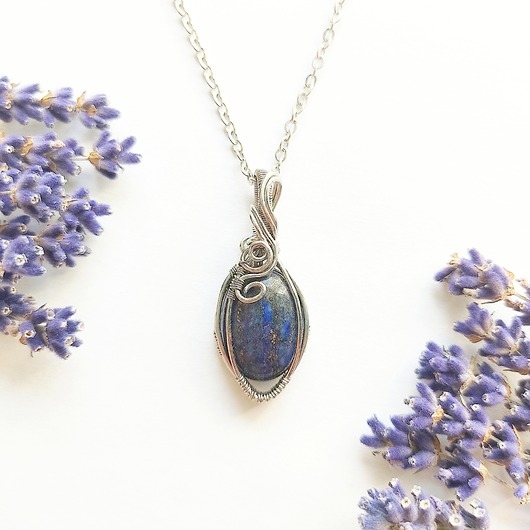 wisiory Naszyjnik Lapis Lazuli stal chirurgiczna wisiorek handmade wirewrapping