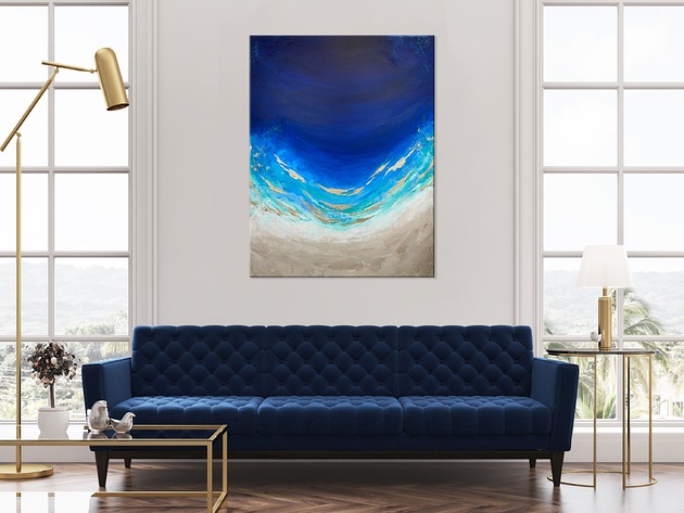 obrazy Granatowy obraz abstrakcyjny Maldives XXI 70x90cm - duży obraz do salonu