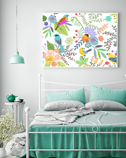 plakat. kwiaty i ptaki Love Life and Forest