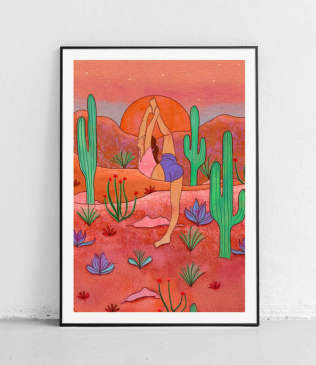 plakaty Plakat Joga wśród kaktusów
