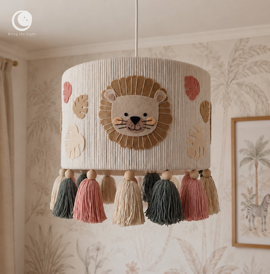 lampy do pokoju dziecka Lampa sufitowa SAFARI PINK Abażur handmade do pokoju dziecka