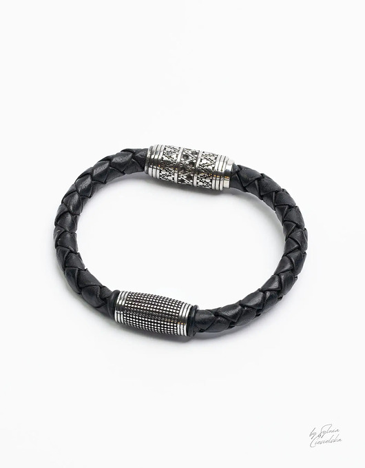 biżuteria męska Bransoletka Męska Skórzana Czarna BLACK COIL