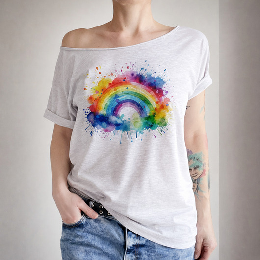 t-shirt damskie Tęcza akawarele Szary Oversize