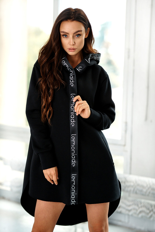 bluzy męskie Bluza z dłuższym tyłem LN123 - czarny