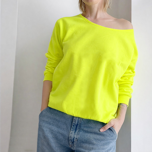 bluza bez kaptura damska Bluza fluo żółta z szerokim dekoltem