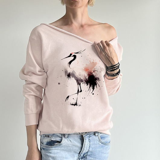 bluza bez kaptura damska Żuraw różowy, bluza cięta Ciepły róż