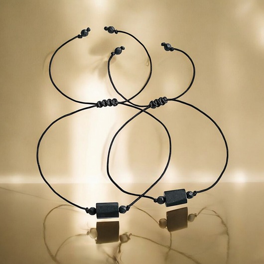 bransoletki z kamieni naturalnych Komplet dla pary : ochronne bransoletki - czarny turmalin : czarny sznurek