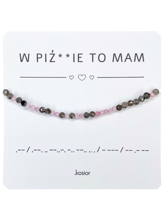 bransoletki na sznurku Bransoletka z alfabetem Morse Labradoryt, Kwarc różowy