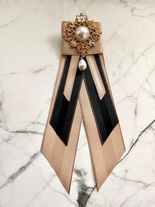 broszki Brosza / Krawatka czarno złota z perłą NEW
