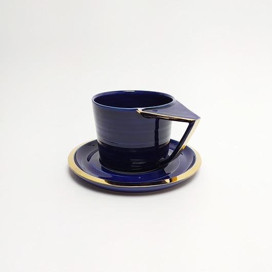 Filiżanka cappuccino,kobaltowa,złocona MANOceramics