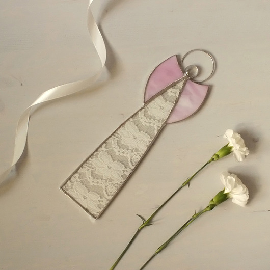 Na Chrzest anioł biały różowe skrzydła BeArt Handmade