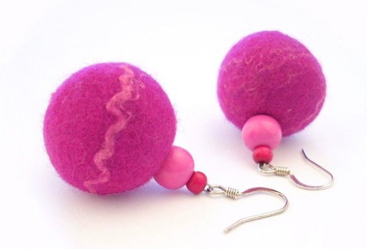 Kolczyki z Filcem i Jedwabiem (Srebr):Pink filcant