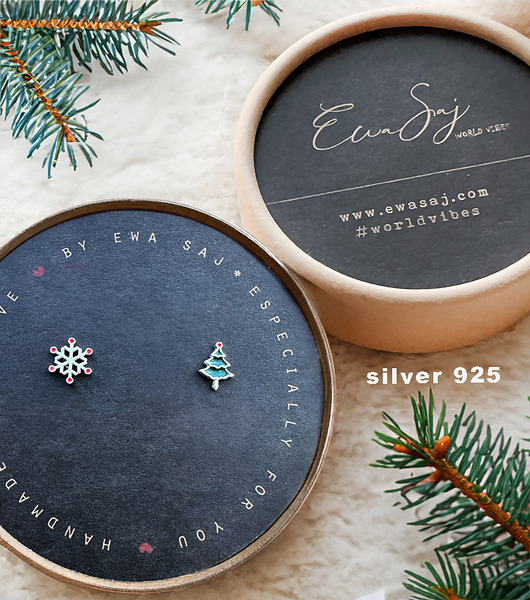 kolczyki srebrne Świąteczne srebrne kolczyki z choinką + box