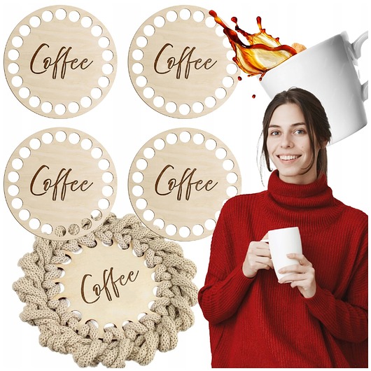 kuchnia - różne Podkładka pod kubek szydełko 4SZT napis z napisem COFFEE Baza KOŁO 10cm