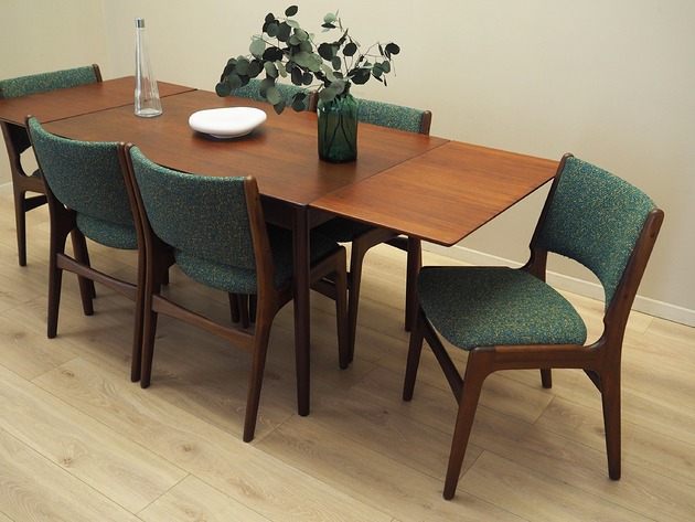 krzesła Komplet krzeseł mahoniowych, duński design, lata 70,  Henning Kj