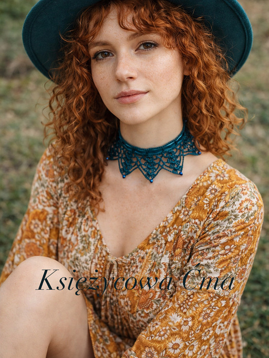 chokery Naszyjnik koronkowy  turkus/morski