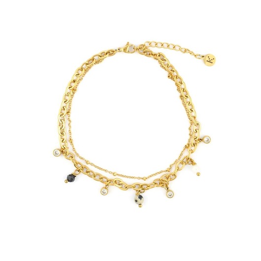 bransoletki z kamieni naturalnych Podwójna bransoletka na nogę z beżem