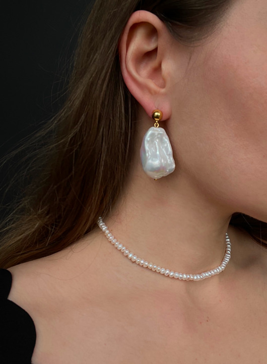 kolczyki pozłacane Kolczyki srebrne Baroque Pearl Earrigs Large