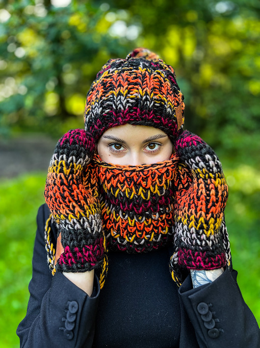 szale damskie Mały komin MERINO 50% Ciemna jesień