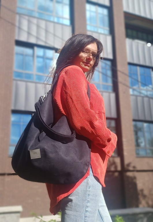 torby na ramię Zamszowa duża torba worek Czarna