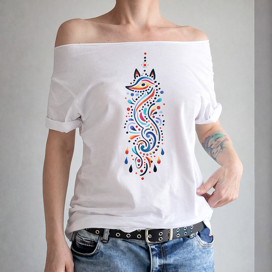 t-shirt damskie Lis boho kolory Biały Oversize