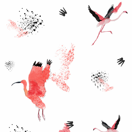 naklejki ścienne do pokoju dziecka Tapeta dla dzieci Flamingi (Crimson Birds 2 )