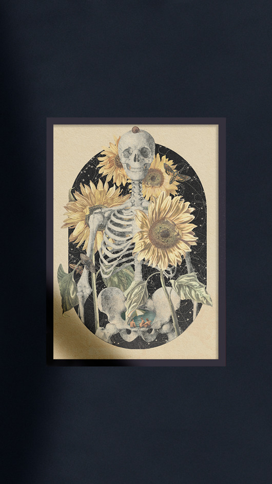 grafiki i ilustracje Kolaż / plakat dekoracyjny szkielet słoneczniki anatomia