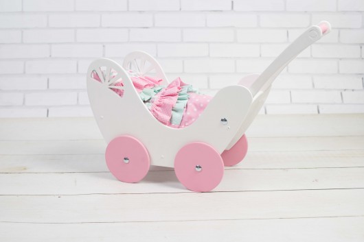 Wózek dla lalek Drewniany Pościel EKO LalaShop