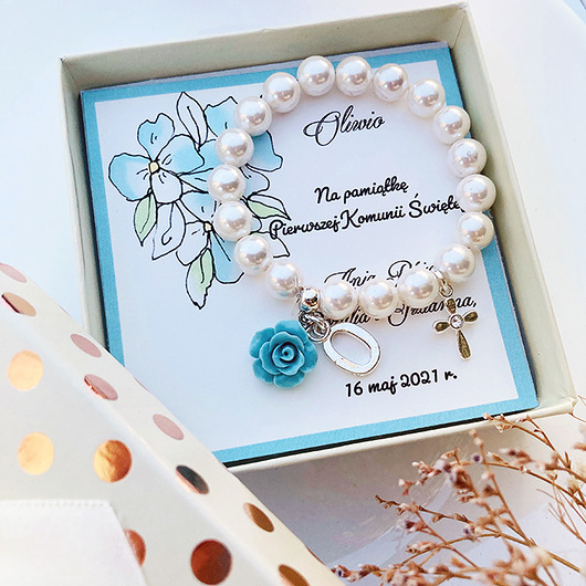 bransoletka na KOMUNIĘ- inicjał krzyżyk Anemon Atelier