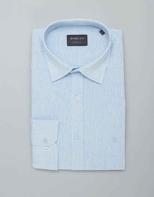 koszule męskie Koszula męska lniana lentini 00387 błękit classic fit