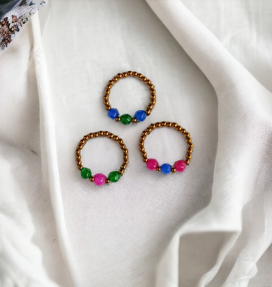 pierścionki elastyczne Pierścionek RAZEM TANIEJ! 3 pierścionki : golden summer :: jadeit, hematyt